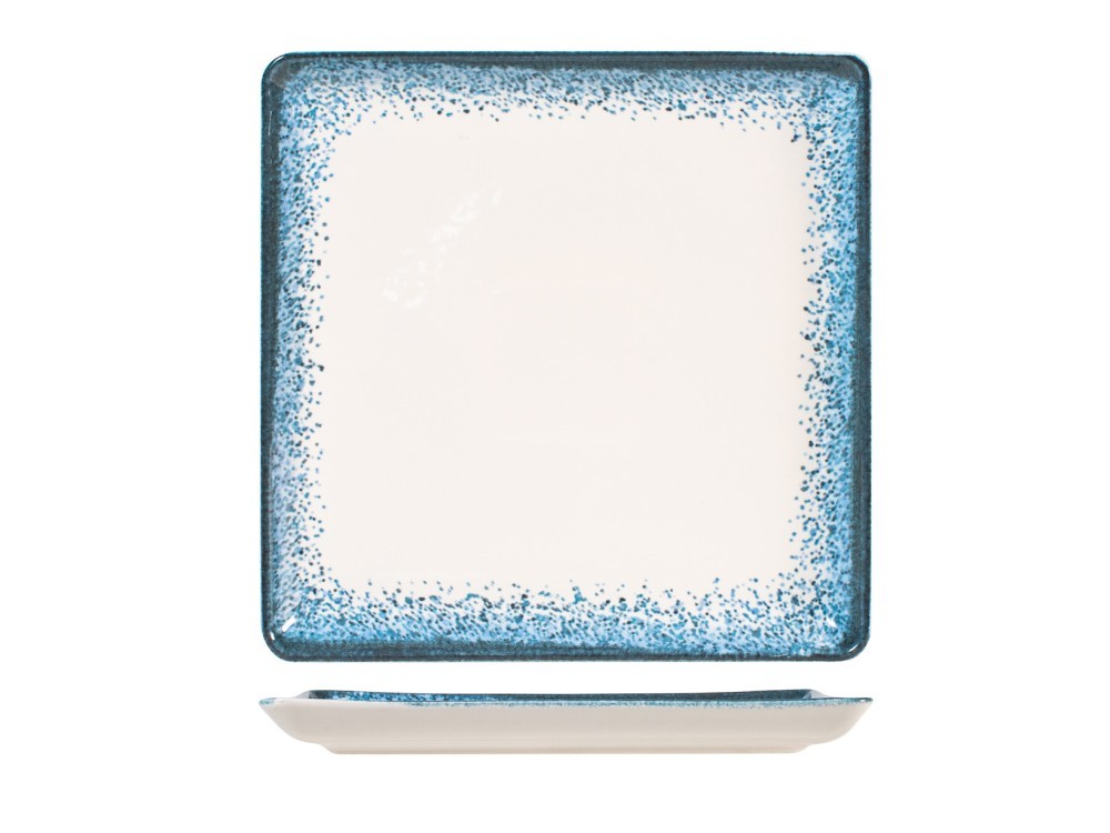 H&H Jupiter Square Plate Porcelain, 25Cm, Blue And Ivory