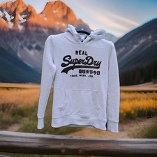 SUPERDRY□Ladies Ice Grey Marl Vintage Hoodie Branded Tags Pockets UK10 (A-A37in)