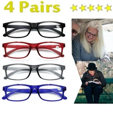 4 Pair Rectangular Spring Hinge Power Reading Reader Glasses For Mens Womens 1-4