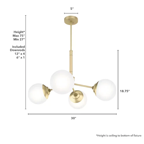 Modern Brass Four Light Chandelier Hepburn Collection New in Box Fixture - Picture 3 of 9