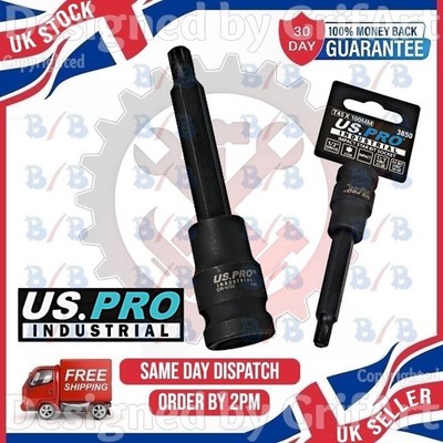 US PRO T45 IMPACT TORX STAR STECKSCHLÜSSEL BIT STECKER EXTRA LANG 1/2 ZOLL ANTRIEB FÜR RATSCHE