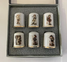 Goebel M J Hummel Porcelain Thimbles x 6 Hummel Characters, Boxed Mint Condition