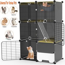 3-Tier Cat Cage Indoor Cat Enclosures with Litter Box Hammock Metal Cat Kennel