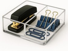 Paper Clip Holder w/Adjustable Compartment Includes Premium Gift Box. Clear