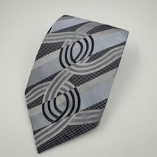 STEVEN LAND Men's Silk Blend Necktie Silver Black Geometric Pattern Formal