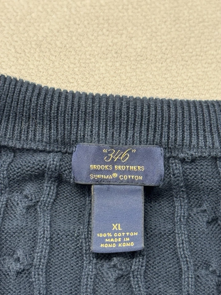 Brooks Brothers Supima Cotton 1/4 Zip Cable Knit Sweater Mens XL Navy Blue - Image 3 of 4