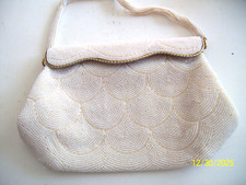 Vintage La Regale White Glass Beaded Evening Bag Purse