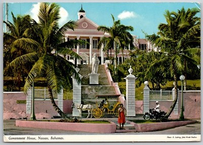 1974 Nassau Bahamas Government House John Hinde Postcard Posted Hawksbill Stamp