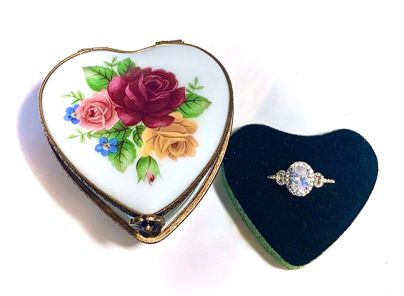 France French LaGloriette Limoges Trinket Ring Box Heart Peint Main Limoge