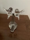 Vtg Pair Of Clear Glass Lovebirds Perched On A Glass Branch 7”Tall Murano Style