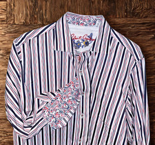 Robert Graham Flip Cuff Striped Button Down Shirt Mens XL NWOT Classic Fit