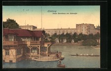Hamburg, Ansichtskarte, Neues Bootshaus am Alsterufer 1910 