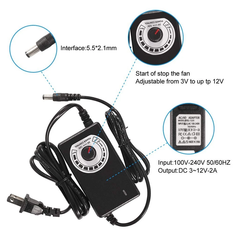 120mm x 25mm 110V 220V AC Powered Cooling Fan with Speed Controller 3V to 12V, 1 - Image 4 of 4