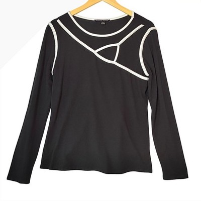 Boston Proper Womens Large Black White Contrast Trim Asymmetrical Top