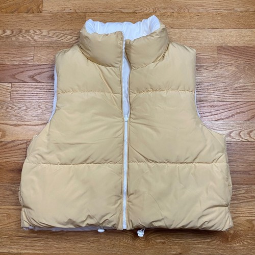 American Threads Reversible Puffer Vest Women M/L Yellow White Cropped Gorpcore