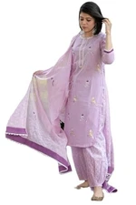 GoSriKi Women's Rayon Blend Hand Block Printed Straight Kurta with Pant & Dup...