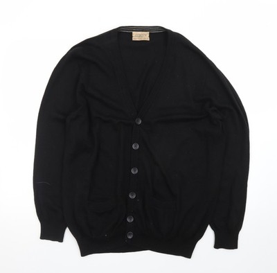 Marks and Spencer Herren Schwarz Wolle Seide Strickjacke XL Klassische Passform