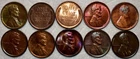 10x AU-UNC Lincoln Cents, 1909, 2x 1909 VDB, 1910, 1917, 1918D 1920 1924 29 & 37