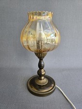 Vintage Brass & Amber Glass Table Lamp Oil Lamp Style 1960s 70s Retro