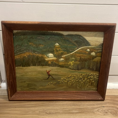 #ad #ad Vintage Oil Painting Wooden Frame Rural Landscape Art Signed $75.00