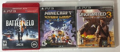 PS3 Uncharted Minecraft Battlefield Bundle PlayStation 3 Tested & Working Lot 3