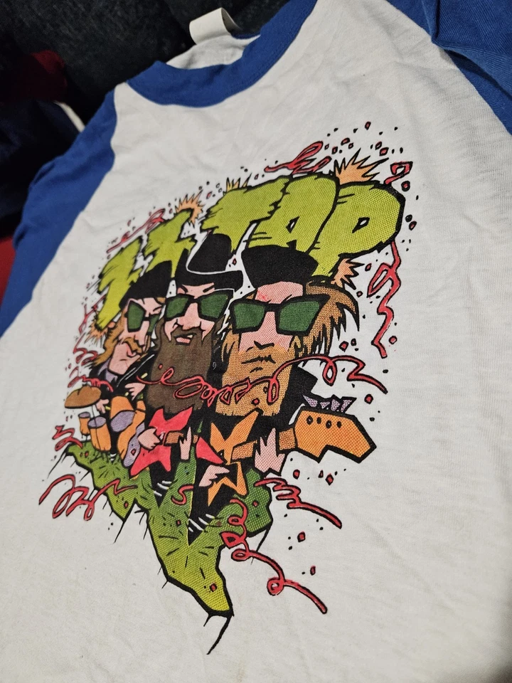 Camiseta de béisbol raglán vintage ZZ XL 80 dibujos animados gráfico banda camisa EE. UU. Foto 2 de 4