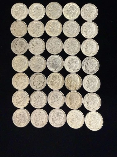 Roosevelt Dimes 90% Silver Mixed Dates 35 Coin Lot