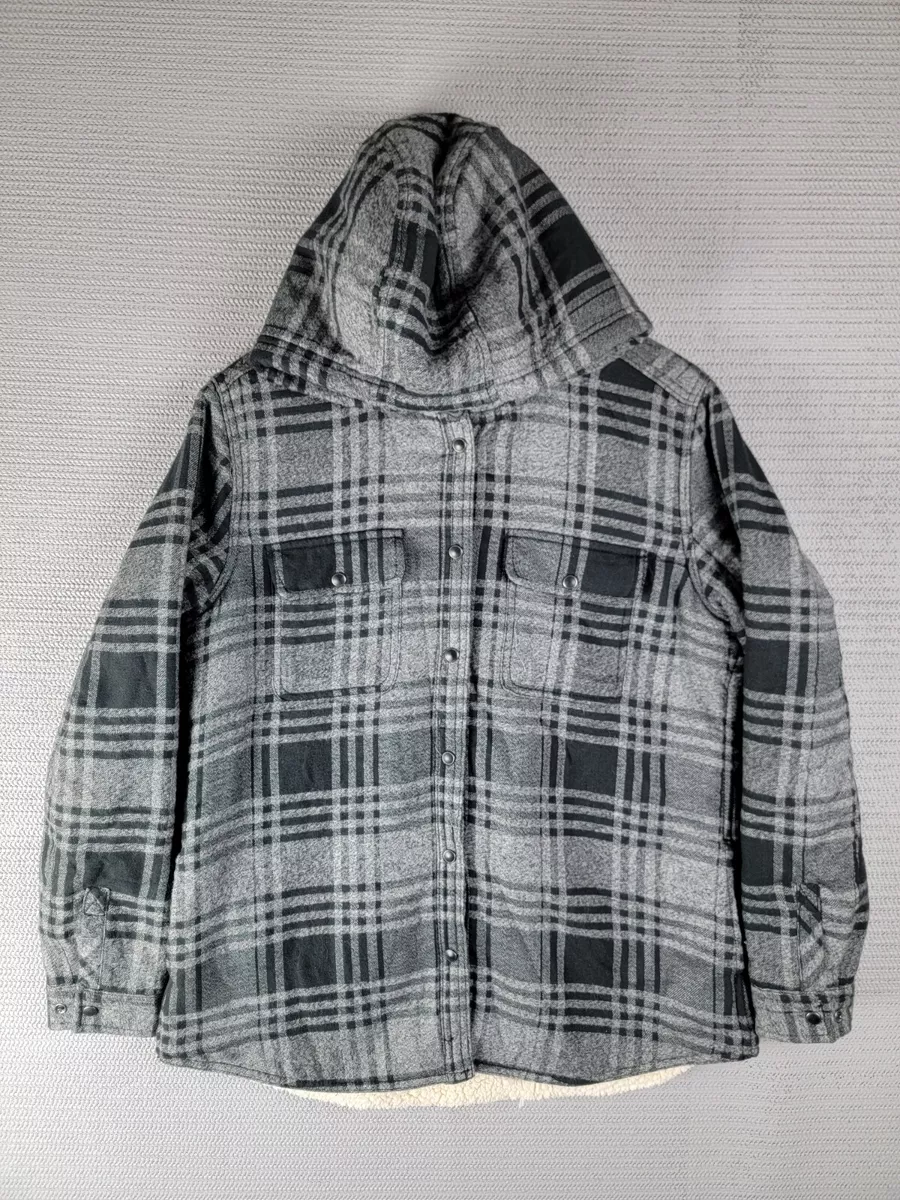 Windriver hoodie sherpa lined plaid warm size large snap button
