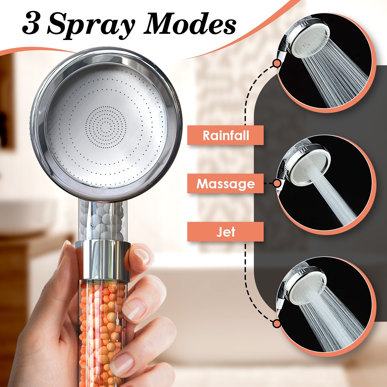 Ionic Shower Head High Pressure Filtration Beads Adjustable Water