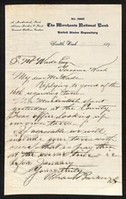 Merchants National Bank Seattle c1890-95 ALS V.P. Abram Barker Sig. Letterhead