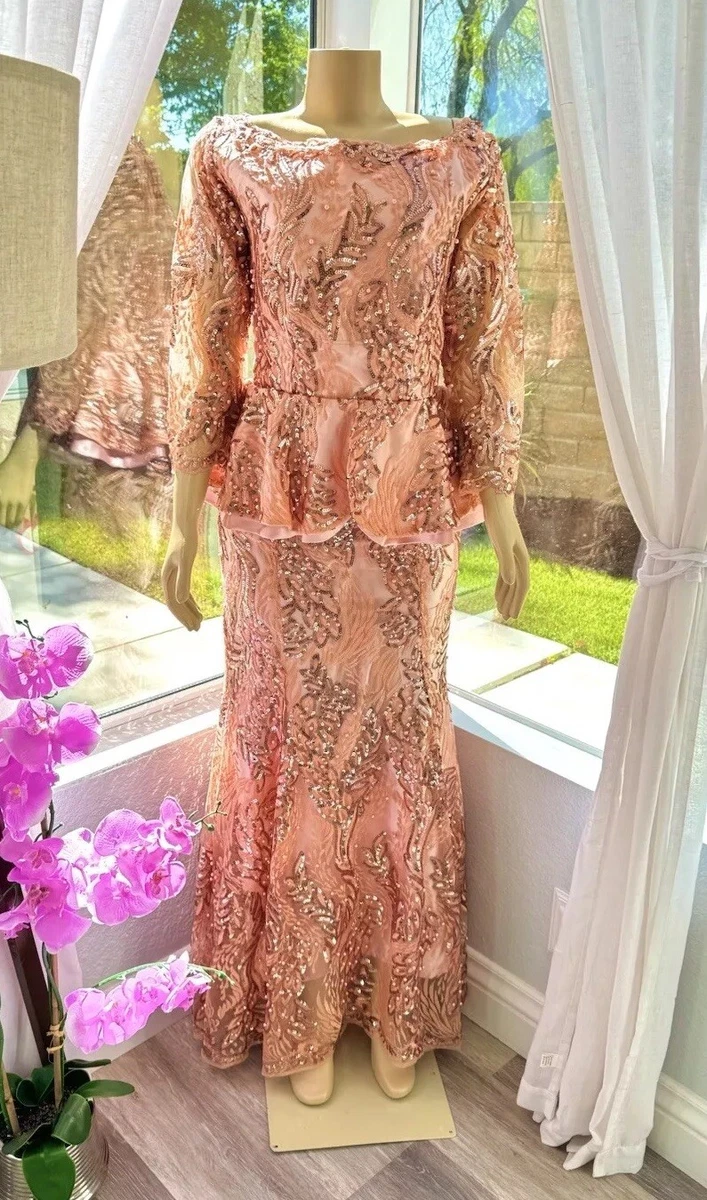 gold peplum dress Fitted Glitter Print V-Neck Peplum Gown by Ladivine J856 main image 1