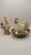 Vintage 1950s 1960s Sea Shell Rooster and Hen Set