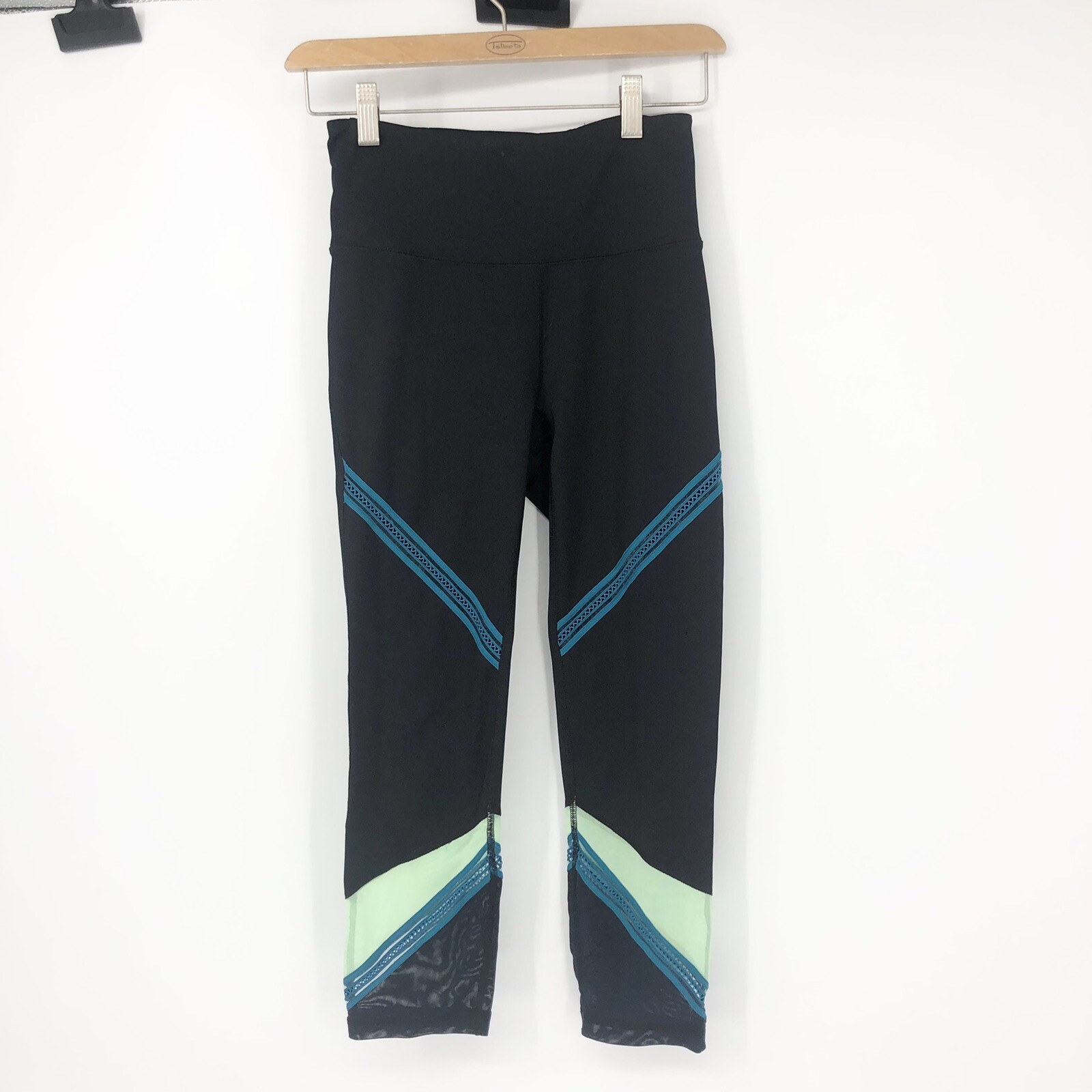FILA Sport XS Sheer Running Yoga Exercise Leggings Pants Black & Blue Green NWOT