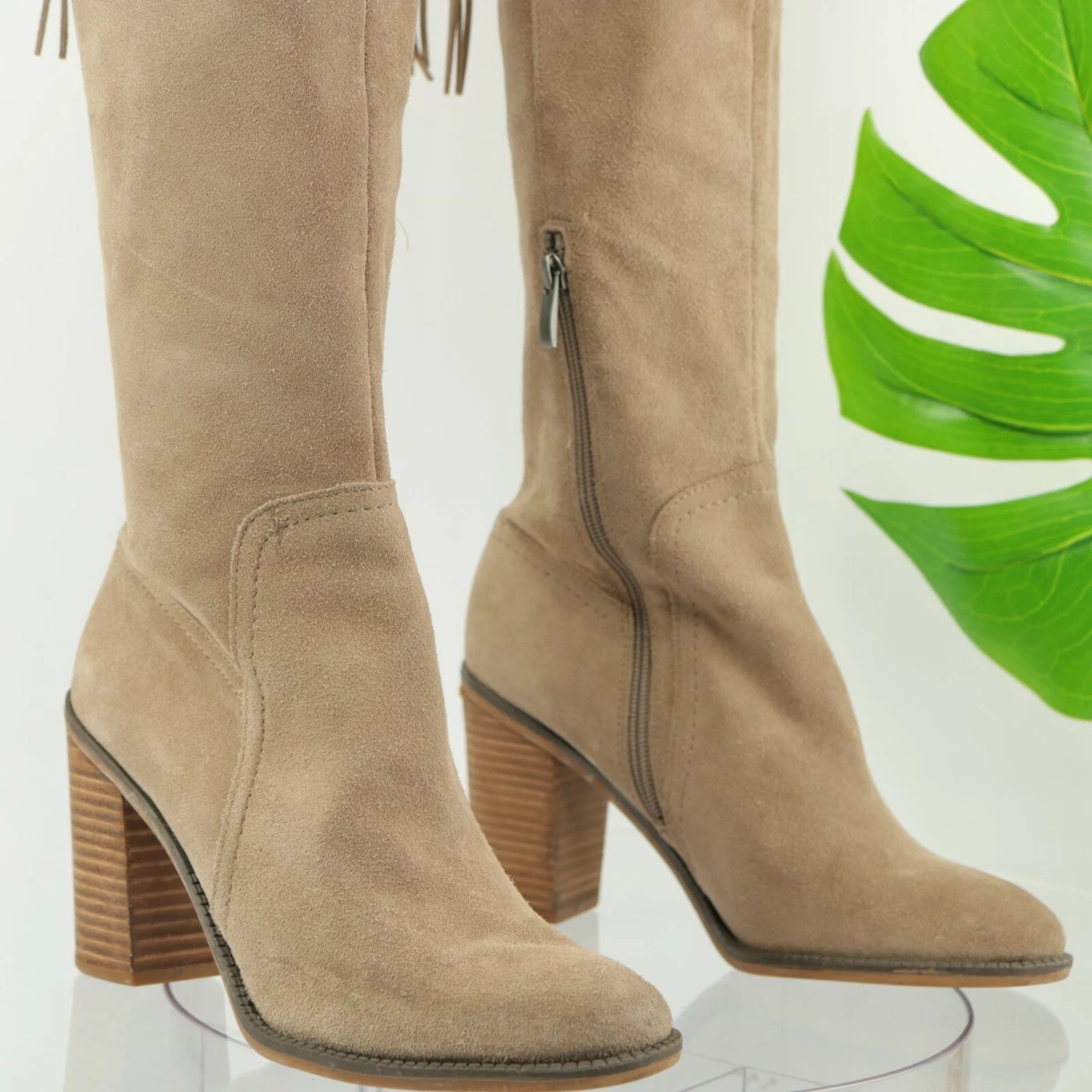 Franco Sarto Ellyn Boot Thing High Over Knee Tan Suede Block Heel