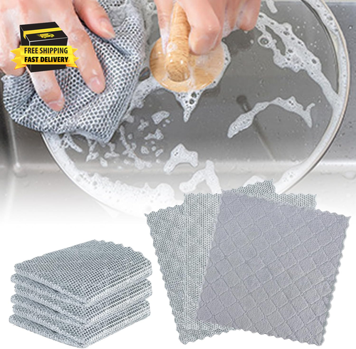 3Pcs Upgraded Wire Dishwashing Rag for Wet and Dry, Cleaning Rags,Wire on One Si