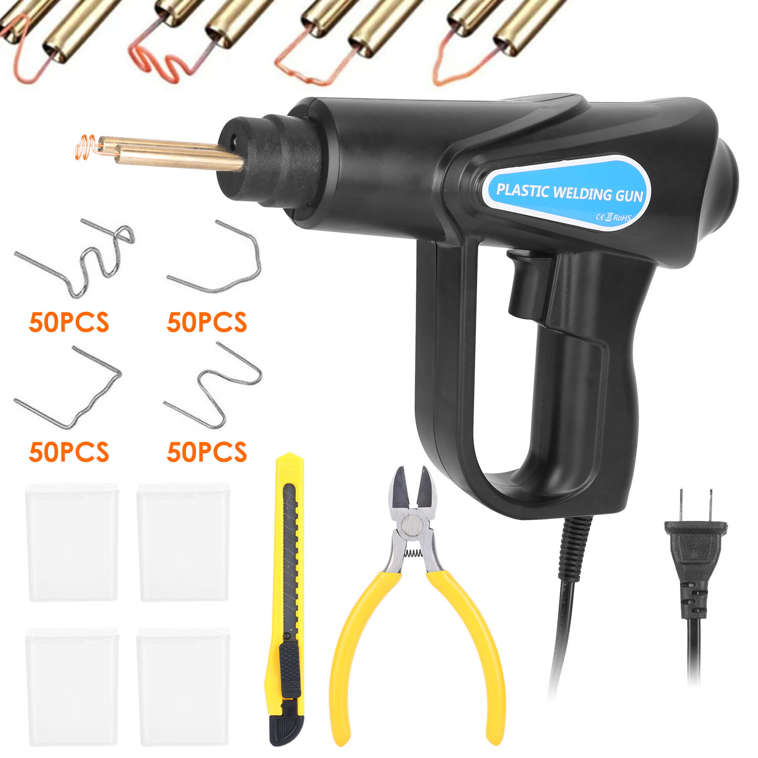 Hot Stapler Car Bumper Fender Fairing Welder Gun Plastic Repair Kit +200 Staples-image