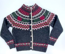 WOOLRICH THE WOMAN Gray Red Fair Isle Cardigan Sweater Wool Snowflake Button M