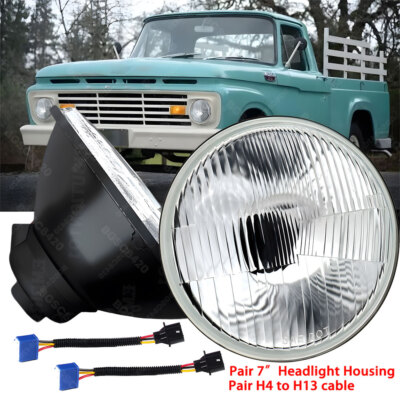 For 1953-1977 Ford F-100 F-250 F-350 Pickup Pair 7'' inch LED Headlights Housings