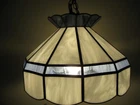 Vintage Tiffany Style Hanging Swag Lamp Blue & White Panels~15.5" wide Glass