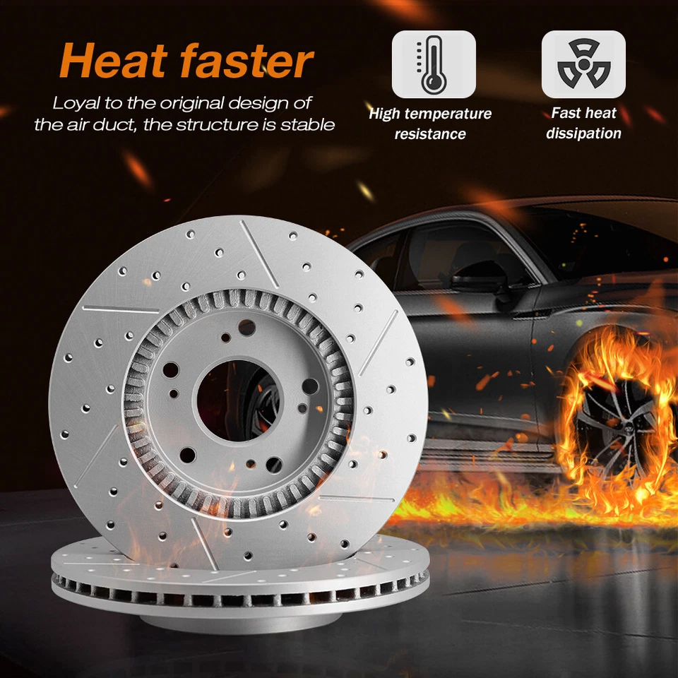 Front Drilled Rotors+ Brake Pads for Chrysler Town & Country Dodge Grand Caravan - Image 3 of 4