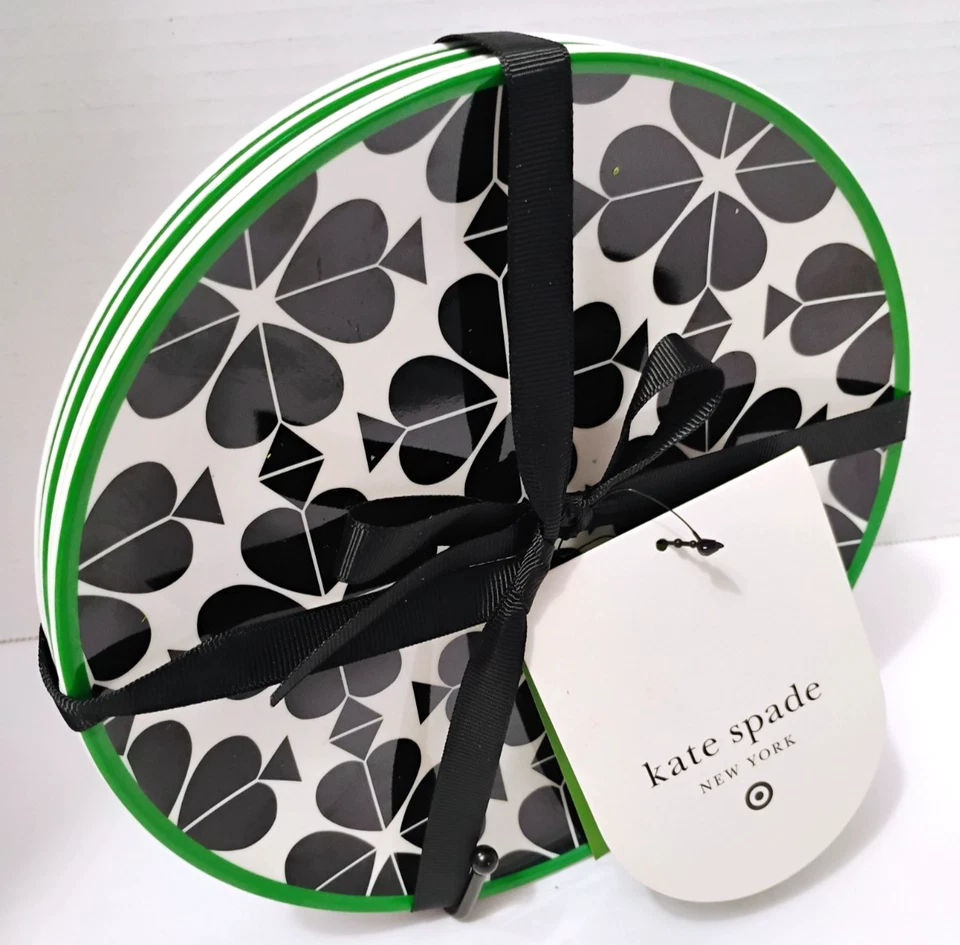 Kate Spade X Target Black & White Pattern W/Green Trim Melamine Salad Plates NWT - Image 2 of 4