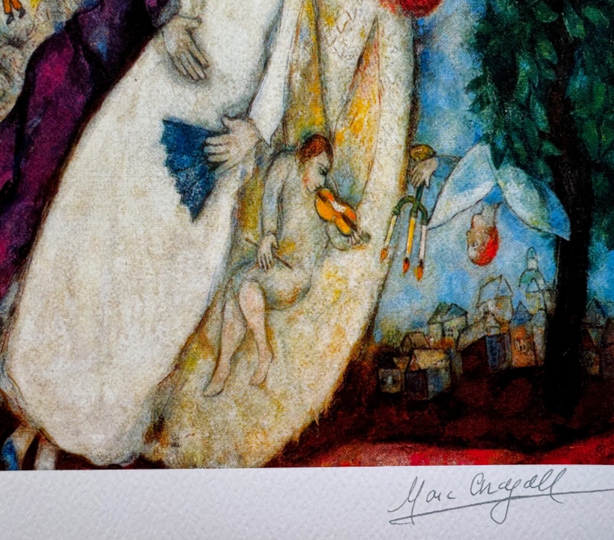 Marc Chagall BRIDE & GROOM OF EIFFEL TOWER Facsimile Signed