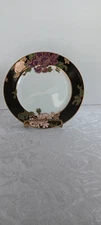 Fitz & Floyd Cloisonne Peony Black Vtg 6-1/2" Bread Plate Japan Retired