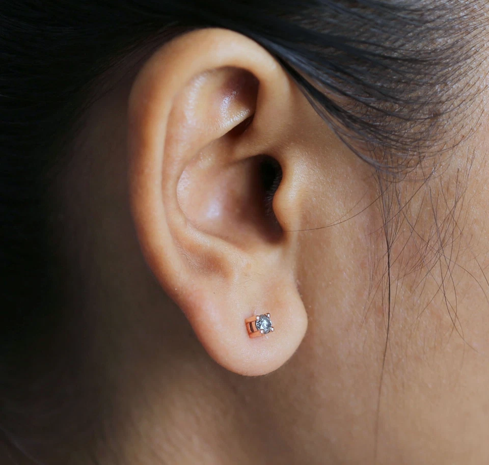 Pendiente redondo de diamantes con sal y pimienta de oro amarillo blanco rosa de 14 quilates KD998 Foto 4 de 4