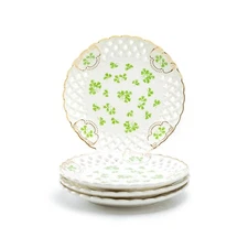 Grace Teaware 7.5" Shamrock Fine Porcelain Dessert Plate Set of 4 St. Patrick's