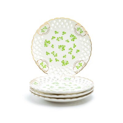 Grace Teaware 7.5'' Shamrock Fine Porcelain Dessert Plate Set of 4 St. Patrick's
