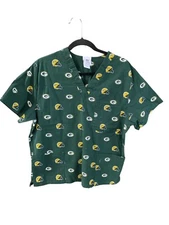 NFL Team Apparel Womens Medium Scrub Top Shirt Green Bay Packers Medical Nurse H