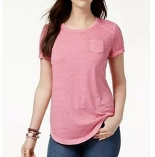 Style & Co Women S Pink Breeze Short Cuff Sleeve Pocket Burnout T Shirt Top NWT