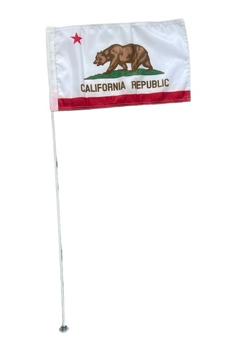JLP 6 Ft Tall 1/4 In Pole 12x19 Flexible RZR ATV Whip Flag California State - Afbeelding 1 van 6