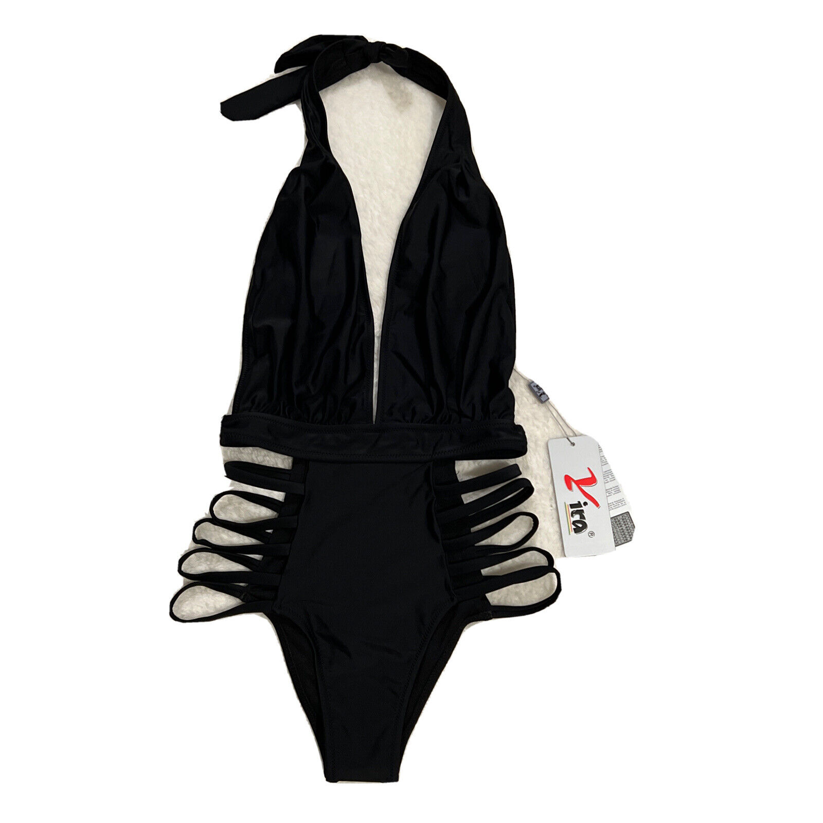 NEW w 最安値級価格 定価の88％ＯＦＦ TAGS Yira Black Strappy Cutout Tie Swimsuit Deep-V Small Monokini Padded